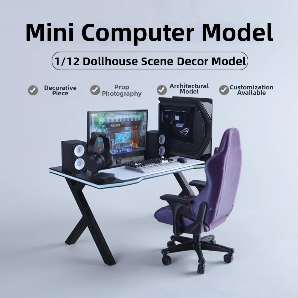 

Новый набор мебели для кукольного домика 1/12: Компьютерный стол и стул для киберспортивной игровой комнаты, 10 стилей, пластик, миниатюрные аксессуары для сцен, декор