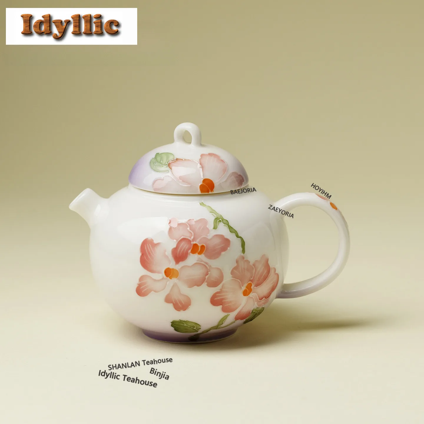 HOYIHM 130ml Hand-painted Butterfly Orchid Teapot Ancient Tea Infuser Pot Tea Making Kettle With Strainer Tea Service Collection