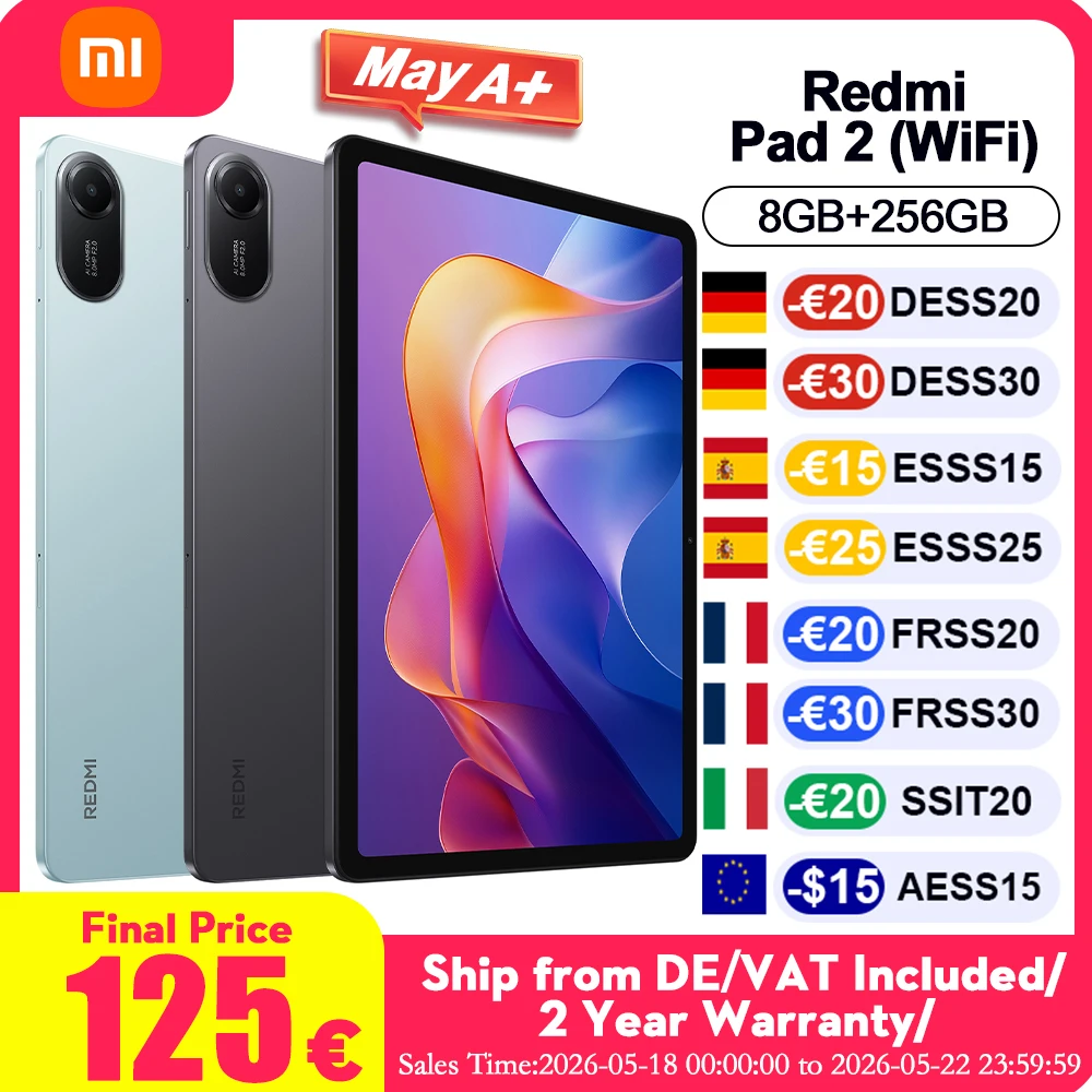 Versión Global Xiaomi Redmi Pad 2 Wifi, Pantalla Cristalina de 11 Pulgadas y 2.5K con Procesador MediaTek Helio G100 Ultra, Batería Grande de 9000 mAh