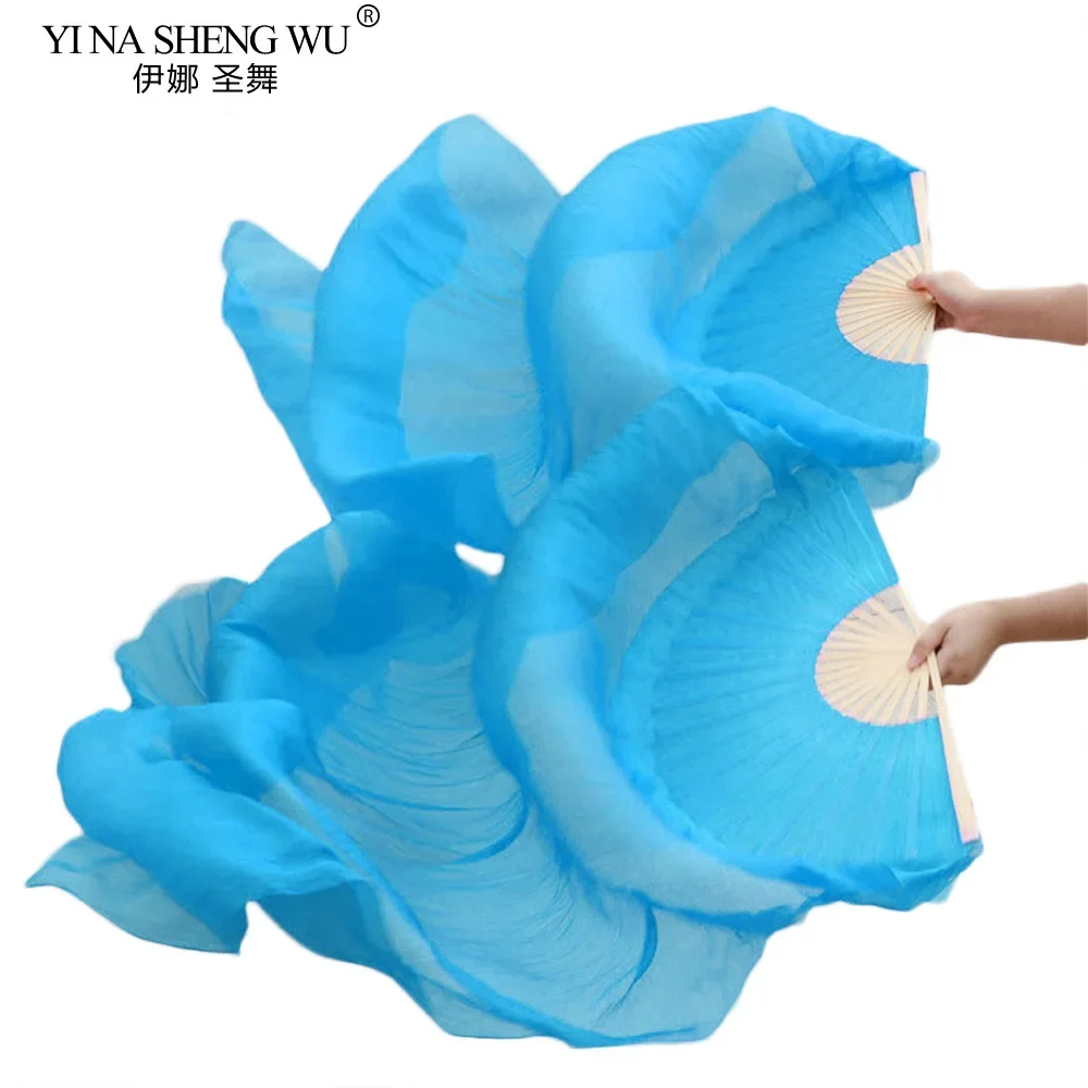 

Веера из 100% натурального шелка, однотонные, 1 пара, ручной работы, окрашенные, для женщин, для танца живота, реквизит для танцевальных тренировок, бирюзовые веера