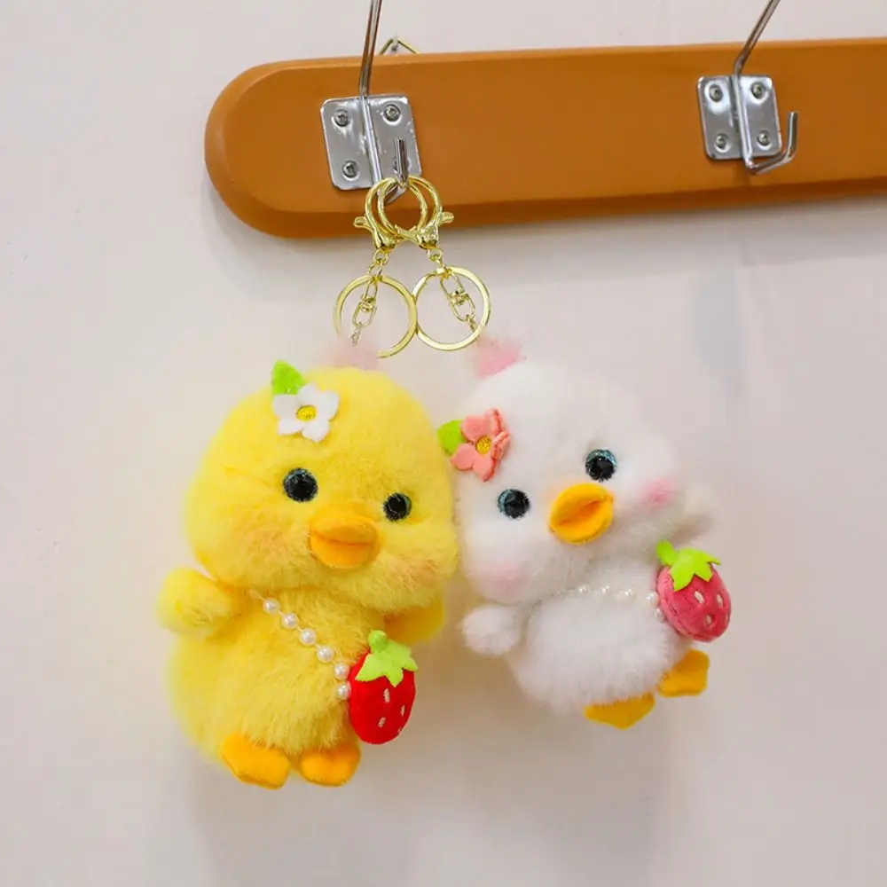 3d Eyes Duck Plush Keychain Hairy Simulation Pressing Music Plush Pendant Cute Stuffed Yellow Duck Plush Keyring Home Decor