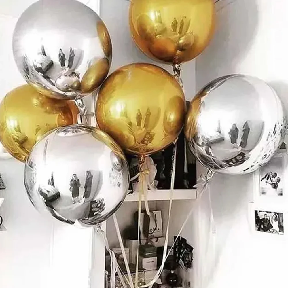 3 pezzi palloncini rotondi 4D palloncini metallici in lamina d'oro rosa argento decorazioni per feste per compleanno matrimonio genere rivela oggetti di scena per foto