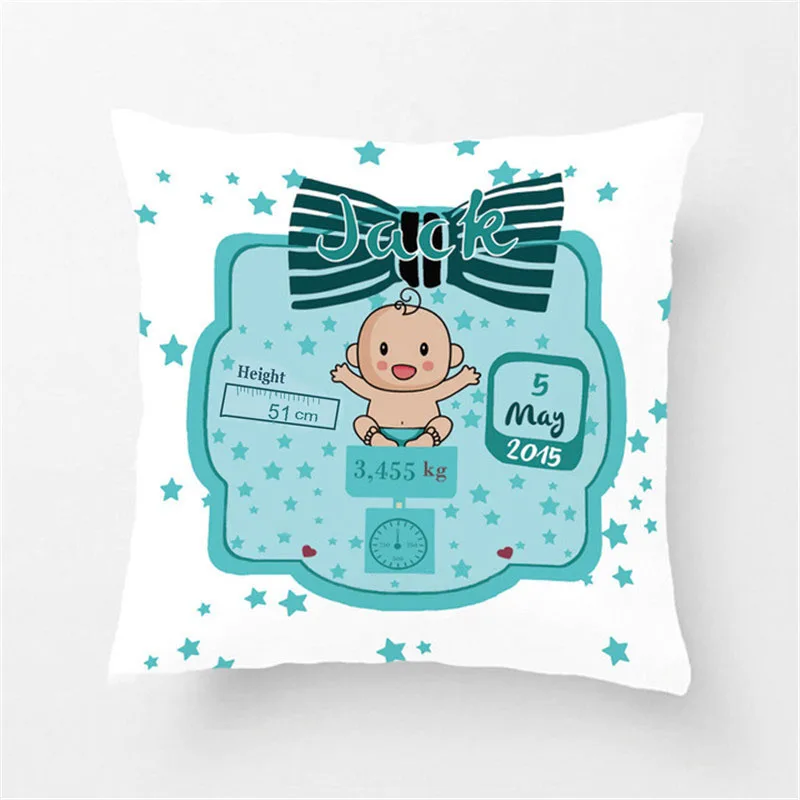 Baby Birth Announcement Pillow Cases Personalized Birth Stats Pillow Cover Nursery Pillow New Baby Gift Decorative Cushion Cover