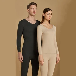 Autumn And Winter Women Sheep Wool Thermal Underwear Men's O Neck Warm Clothes Seamless Winter Clothes For Women Lingerie Set