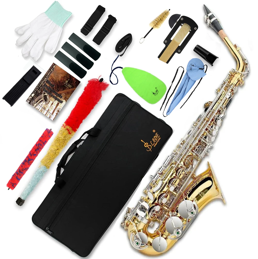 

SLADE Golden Silver Saxophone Brass Eb Alto Saxophone Box Cleanning Cloth Reed Strap Glove Trimmer Parts for Beginners Adults