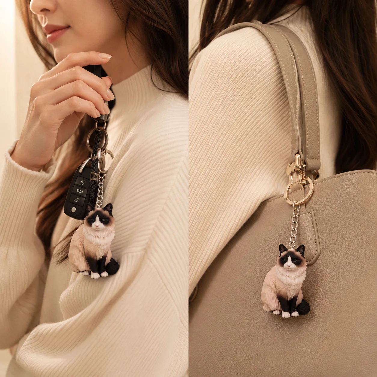 Custom Pet Keychain Personalized Dog Cat Photo Bag Charm 3D Cartoon Pet Pendant Resin Key Ring Pet Memorial Gift for Pet Lovers