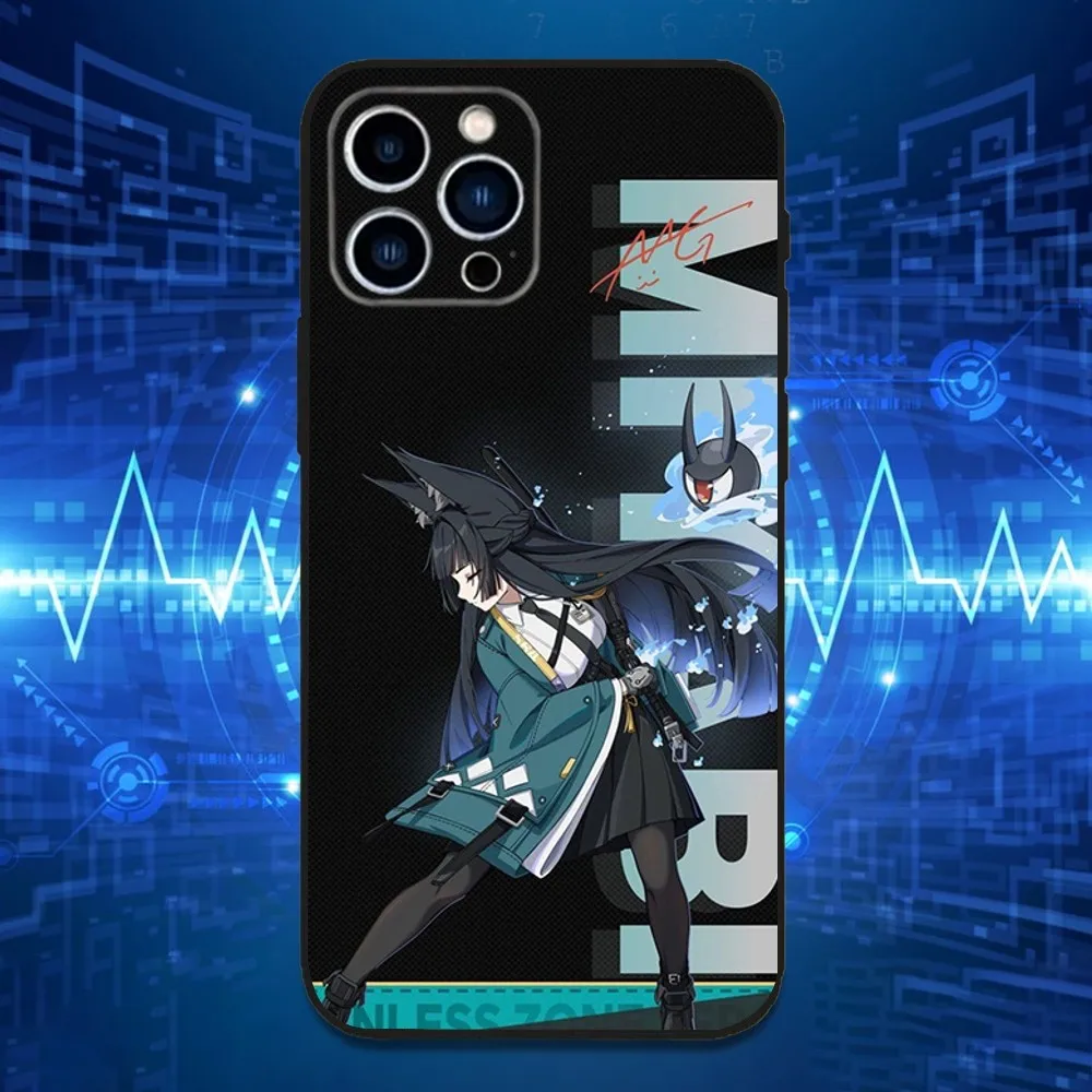 حافظة هاتف H-Hoshimi M-Miyabi ZZZ لهاتف iPhone 16,15,14,13,12,11 Plus,Pro Max,XS,X,XR,SE,Mini,8,7,غطاء أسود من السيليكون الناعم