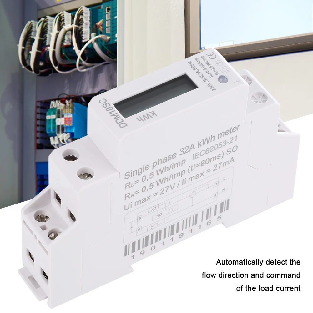 Electricity Meter Din Rail Energy Meter 1P LCD Digital Display Single Phase Din Rail Electricity Power Consumption Energy Meter