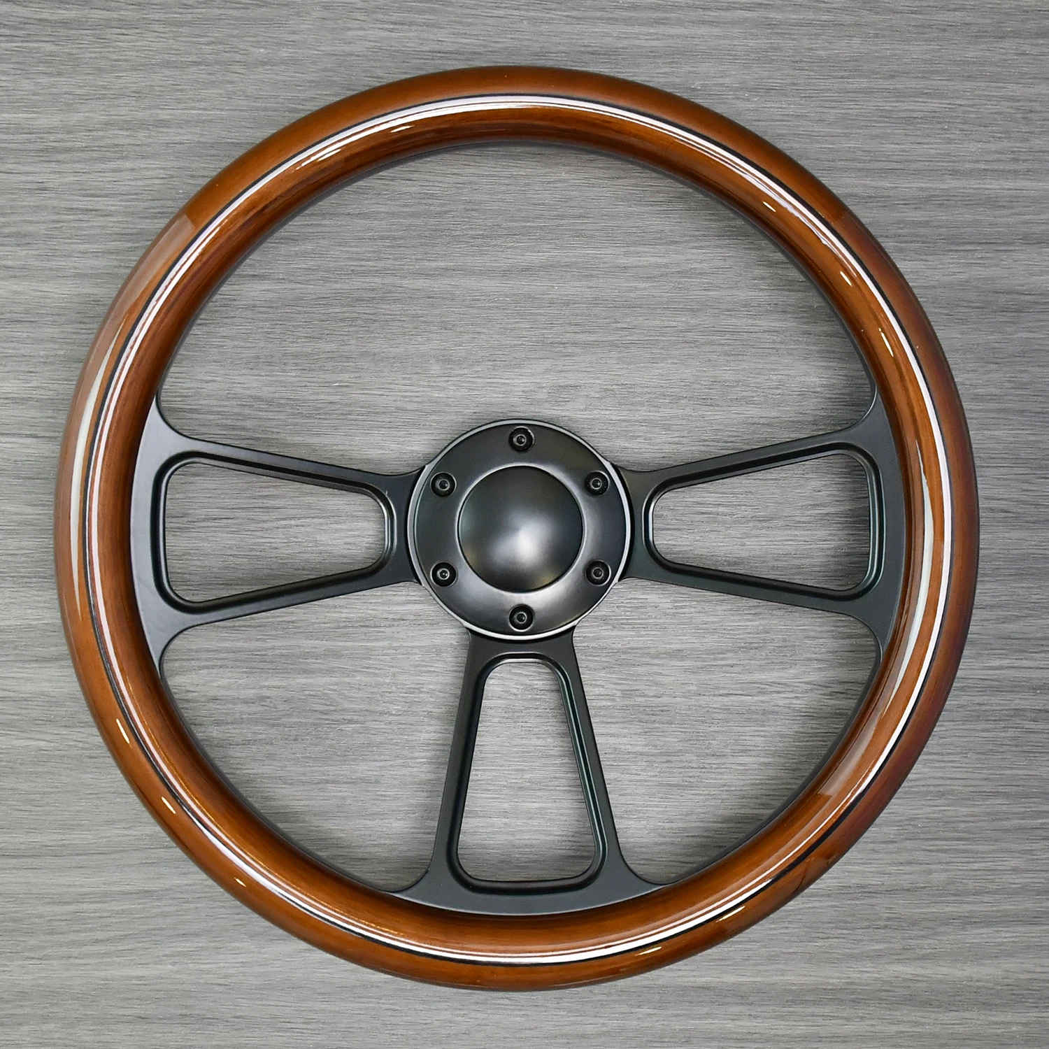 

TIYPEOR Black Solid Wooden 60mm Deep Bracket Steering Wheel 350mm Universal Fit for Automotive Use