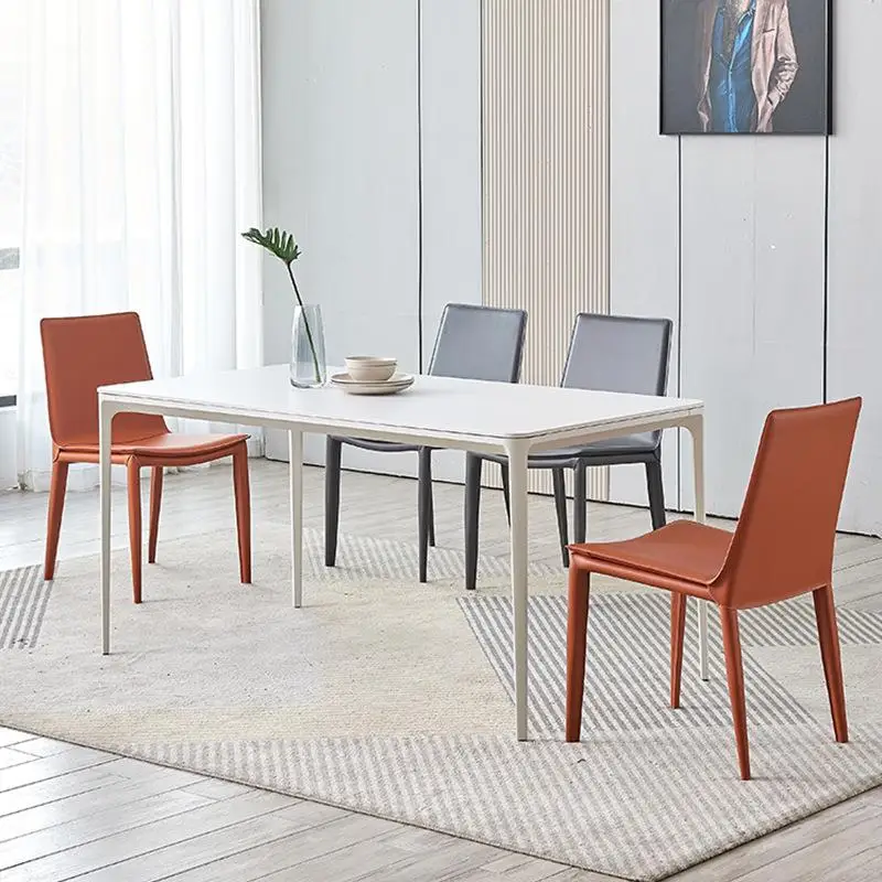 Italian Minimalist Saddle Leather Dining Chair Luxury Comfortable Backrest Chair for Home Hotel Nordic Style