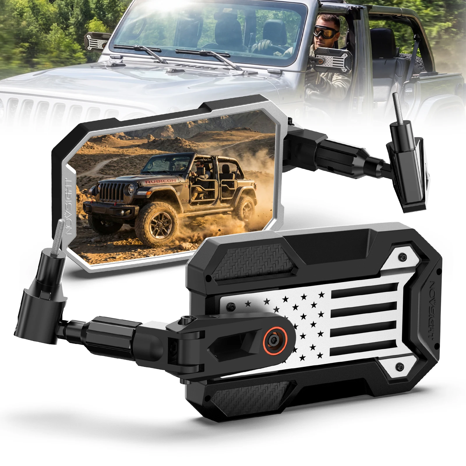 NOVSIGHT Wrangler Mirrors Doors Off Side Mirrors 9-inch Wider View 360°Adjustable for Wrangler JL Gladiator JT 2018-2023