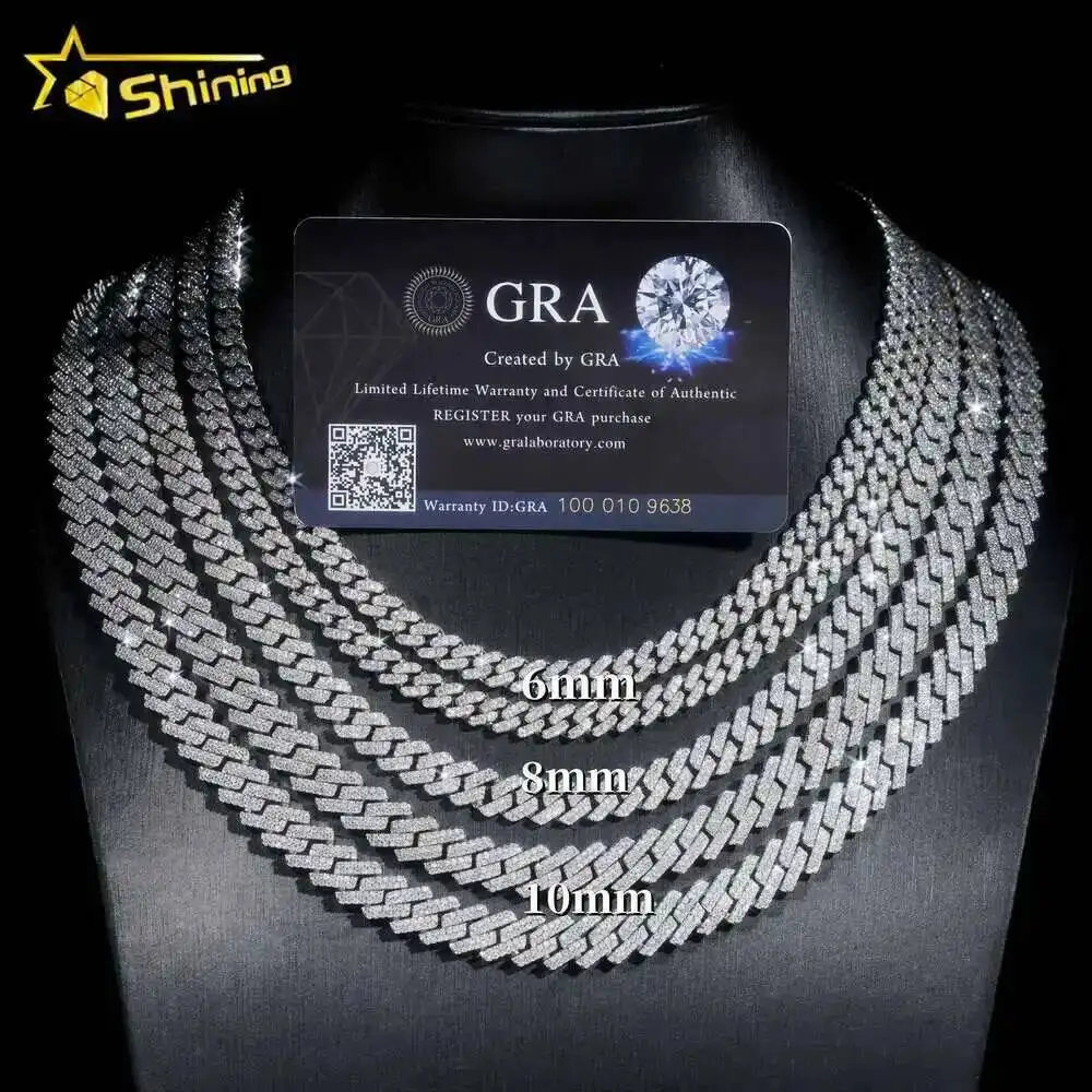 

Fine Jewelry Top Selling 925 Sterling Silver Moissanite 6mm 8mm 10mm Cuban Necklace Bracelet Men Iced Out Cuban Link Chain