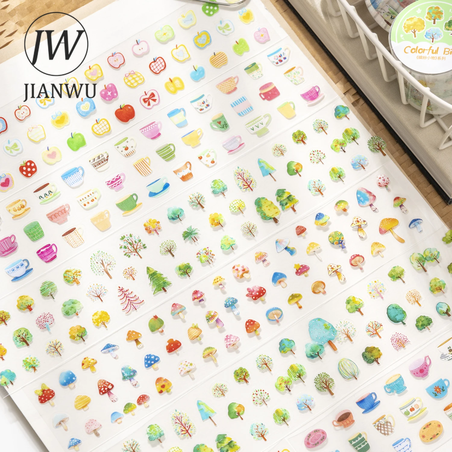 JIANWU Colorful Little Things Series Kawaii Dopamine Tree Apple Landscape Material Collage PET Tape Creative Journal Stationery