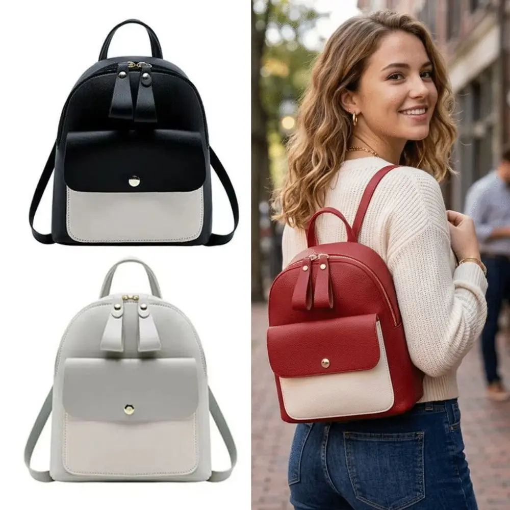Versatile Mini Small Backpack PU Leather Zipper Closure Shoulder Bag Adjustable Phone Bag Travel Storage