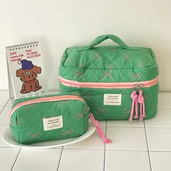 Sweet Bow Casual Women's Cosmetic Bags Contrast Color Ladies Toiletry Storage Bag Travel Portable Female Makeup Case Handbags