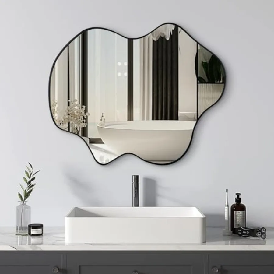 

athroom Mirror 22x30 Inh, Asymmetrical Wavy Wall Mirrors for Bathroom, Bedroom or Living Room, Vertical or Horizontal Hanging