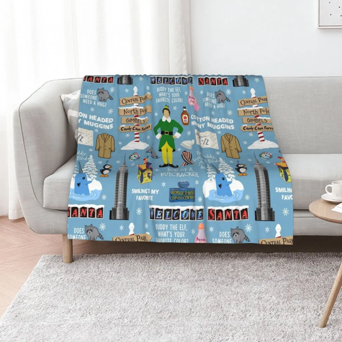 

Buddy the Elf collage, Blue background Throw Blanket Thermals For Travel Luxury Throw Luxury Designer Single Blankets