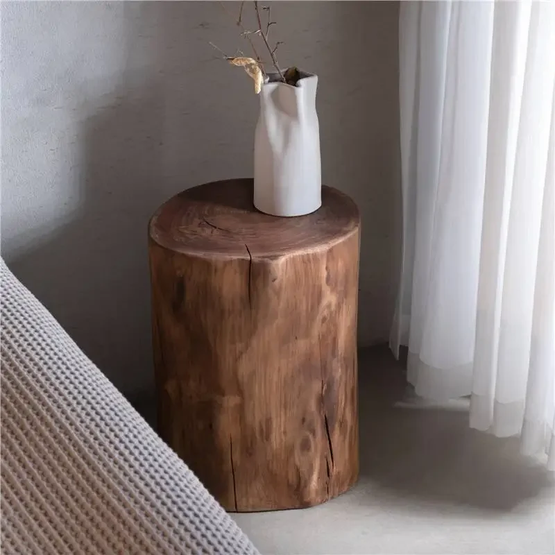 Black walnut solid wood pier wooden pile living room balcony sofa edge log round pier root carving stool flower stand