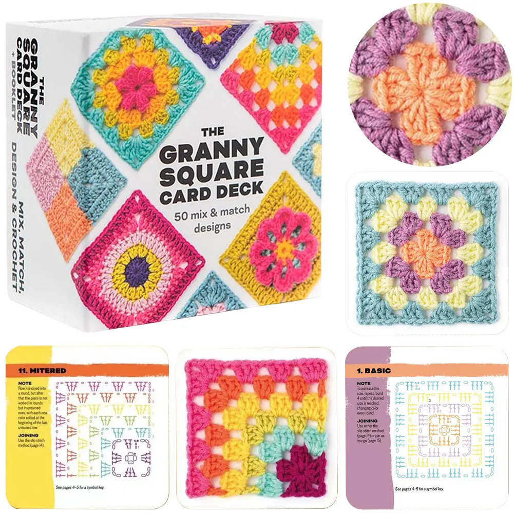 50 Mix & Matchs Designs Crochet Cards Knitting Kit The Granny Square Card Deck DIY Grandma Knitted Pattern Set for Beginners