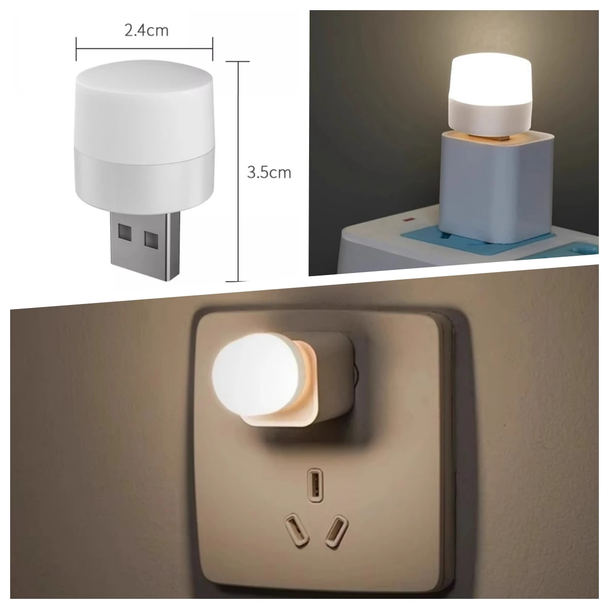 Luz Nocturna portátil con USB para el hogar, luz LED de cabecera para dormitorio, ahorro de energía, corte de energía, luz nocturna de emergencia, 1 piezas