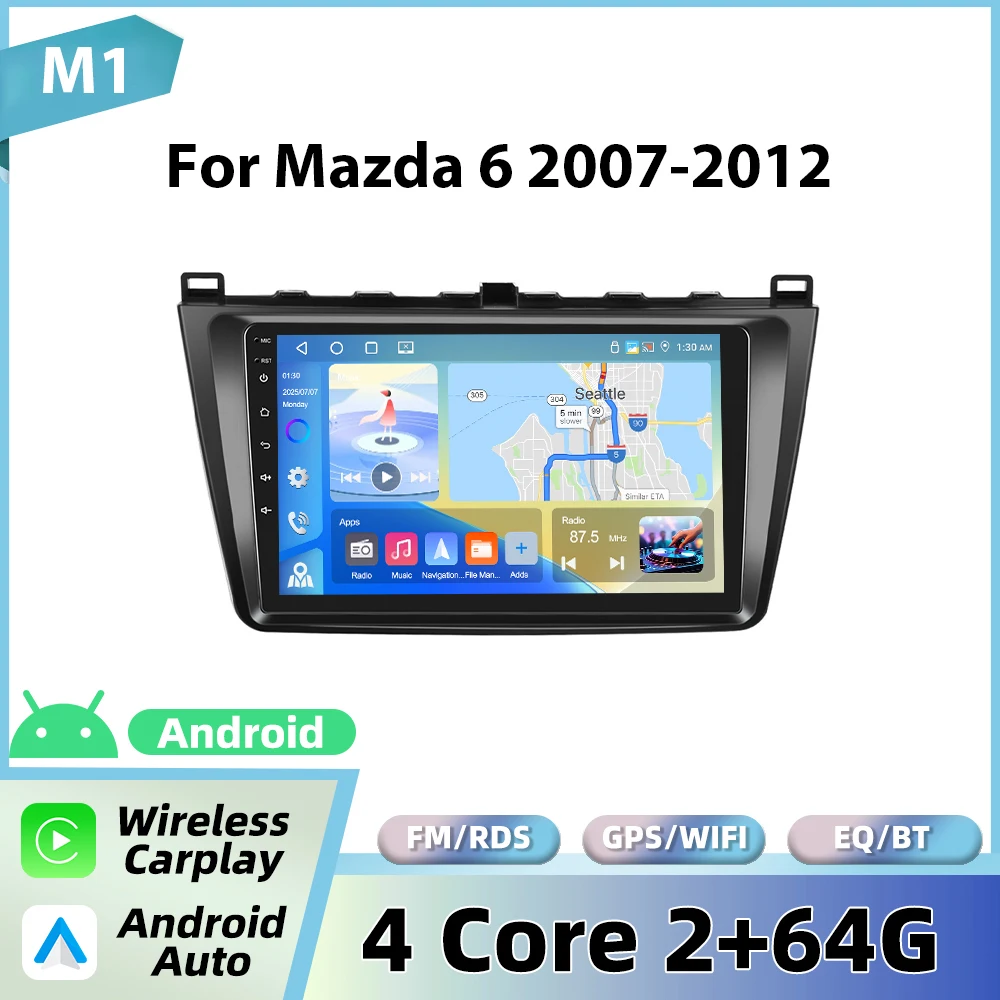 Podofo Android autoradio voor Mazda 6 Rui wing 2015-2019 draadloze CarPlay GPS WIFI FM/RDS head unit 2din EQ BT autostereo