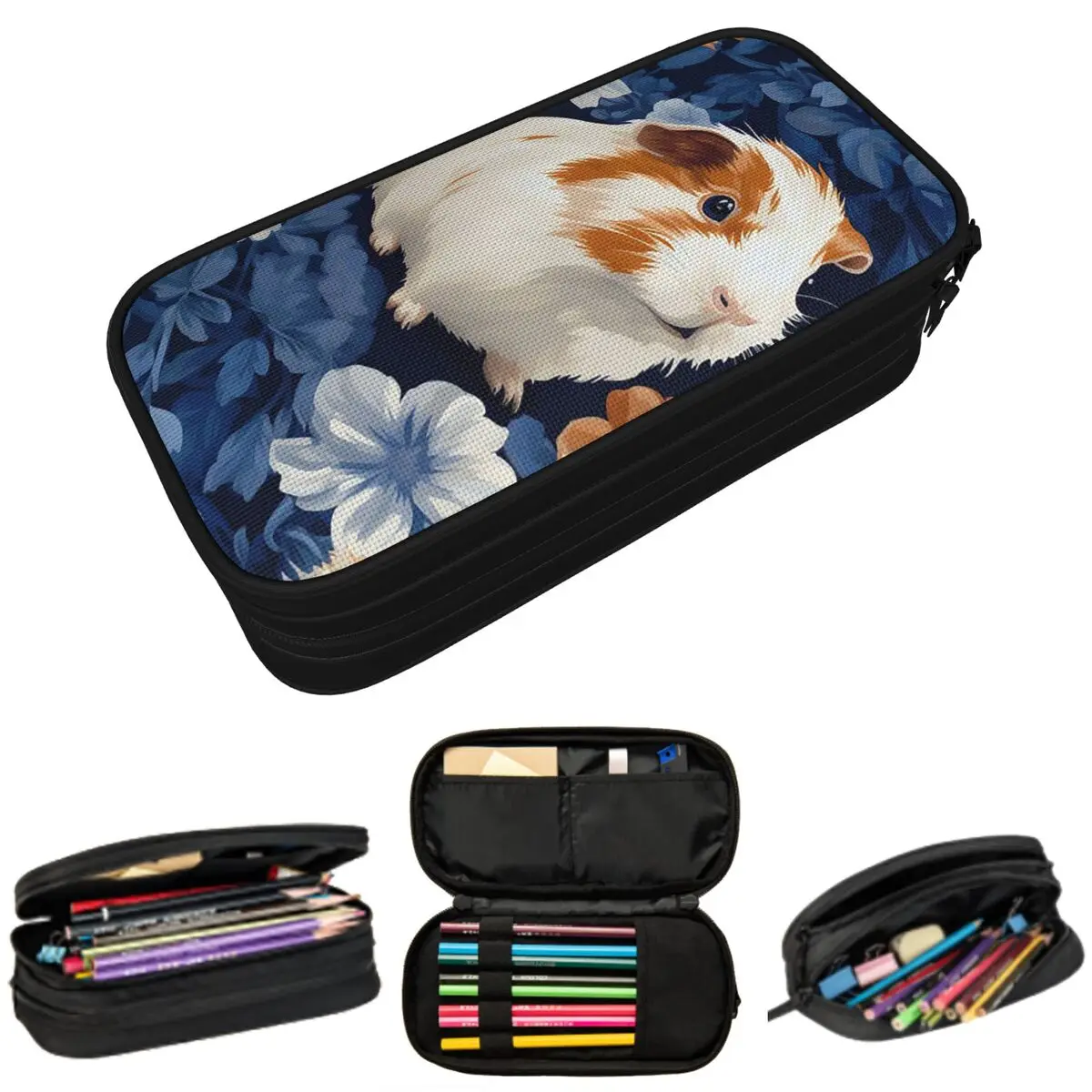 

Милый пенал с изображением морской свинки и цветочным узором для студентов, подарок, коробка для ручек, сумка для карандашей, канцелярские принадлежности, сумка-держатель для ручек