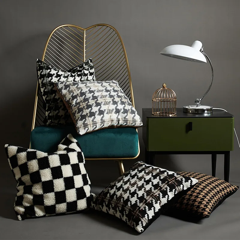 Decoration Checkerboard Houndstooth Pillowcase 30x50/45/50cm Nordic Tufted Black White Cushion Cover Living Room Sofa Home Decro