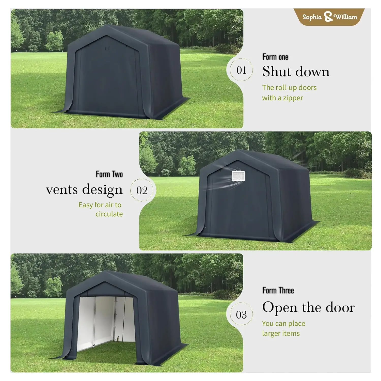 8x12ft Heavy   Portable Outdoor Carport Tent Waterproof UV Resistant Garden Storage Shed Vehicle Shelter for Car Truck Boat Y