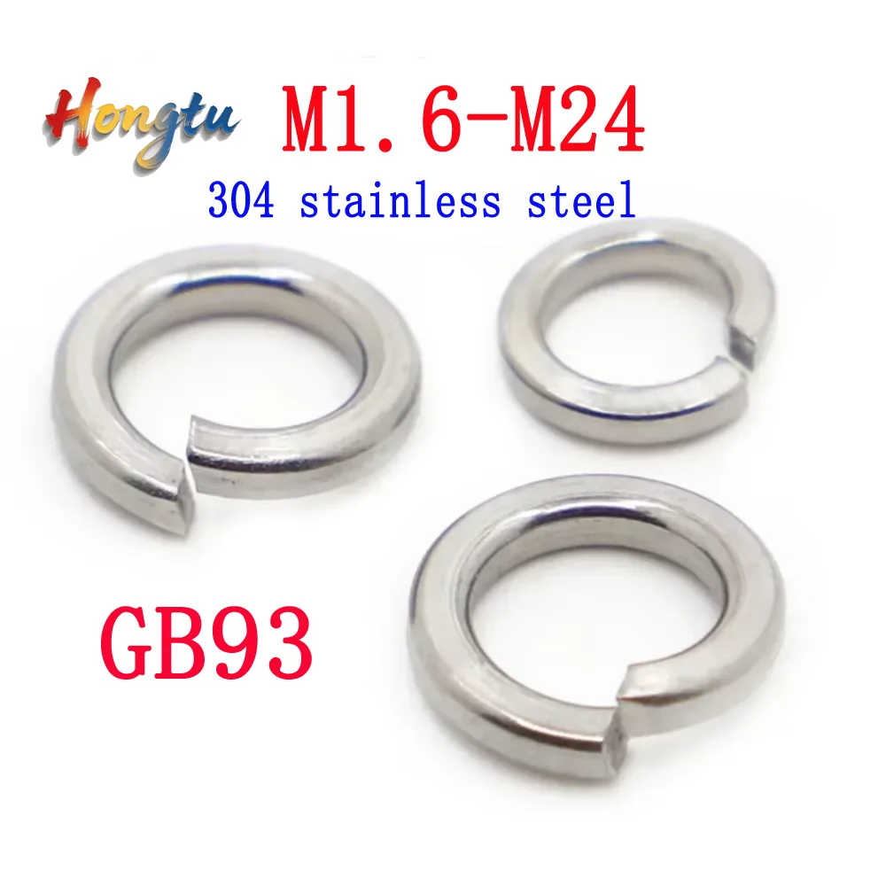 

GB93 spring split lock washers made of A2 - 70 304 stainless steel, available in sizes M1.6, M2, M2.5, M3, M4, M5, M6, M8, M10,