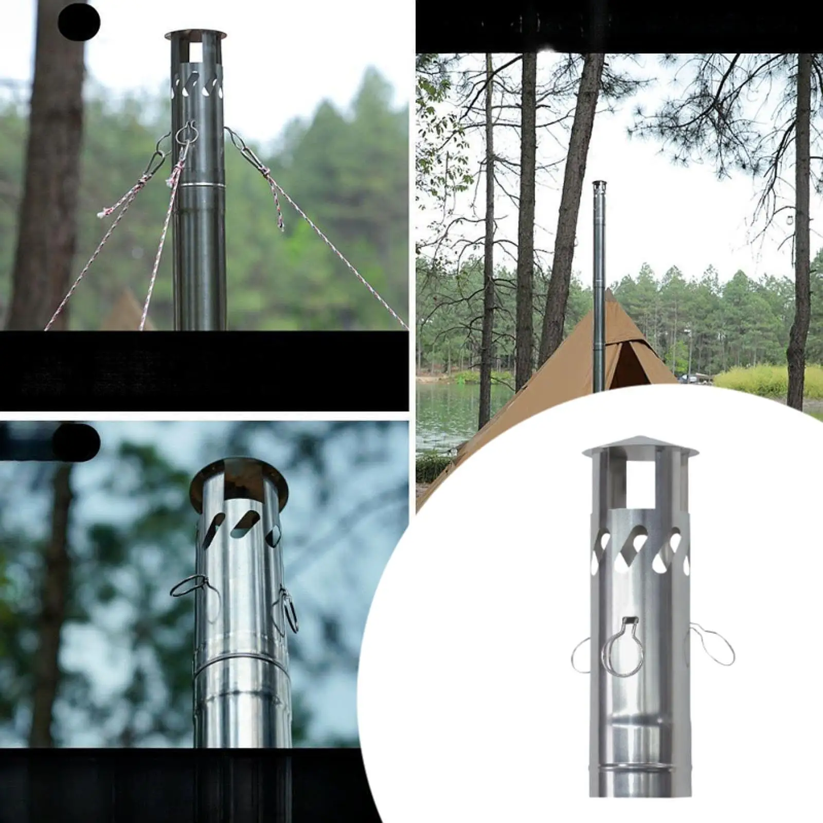 Chimney Cover Rain Cap Stainless Steel Pipe Vent Exhaust Protector for Fireplace Roof Flue Tube Outdoor Rainproof Cap