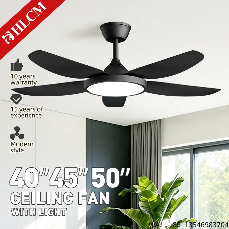 All Black Ceiling Fan LED Modern Six-Speed DC Motor 45/50 Inch Remote Control Full Spectrum Ra90 3-Blade 29dB Mute Super