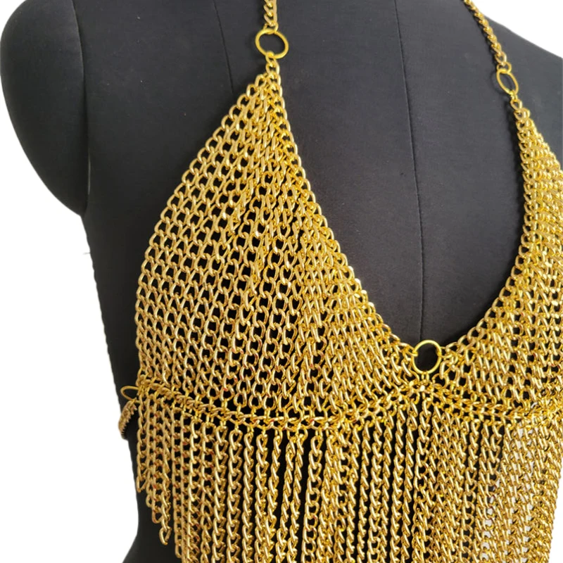 Damen-Tanktops, 2025, Herbst, Halloween, metallischer Ketten-BH, modisches Fransen-Crop-Top, Quasten, Festival-Nacht-Unterhemd, sexy Kleidung – Detail 5