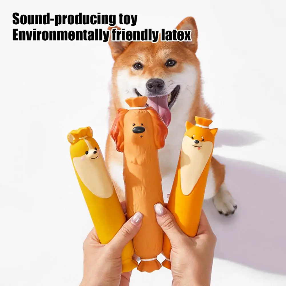 Dog Squeaky Toy Latex Sausage Dog Toy for Chewers Interactive Squeaky Puppy Teething Toy Teeth Cleaning Anxiety Relief Pet