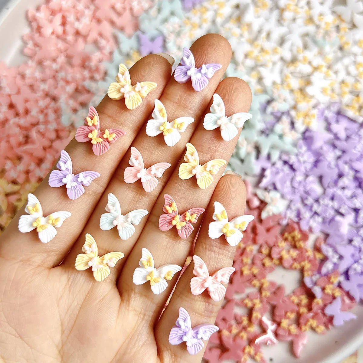

30PCS Sweet Creative Glossy Butterfly Nail Charms 3D Macaron Colored 4 Butterfly Nail Art Decorations for DIY Fairy Nails Parts