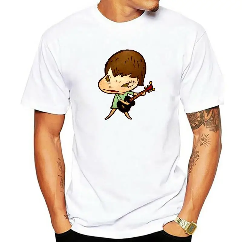 Yoshitomo Nara Rock Guitar Cotton Men T-shirt Slim Fit Youthful Style Henry Collar Nine Sleeve Length New TE
