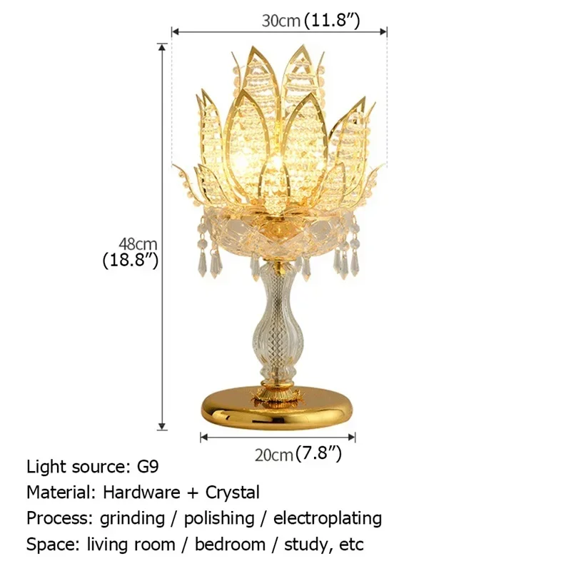ELARA Luxury Table Lamp Crystal Modern Gold Lotus Creative Decoration LED Desk Light For Home Bedside