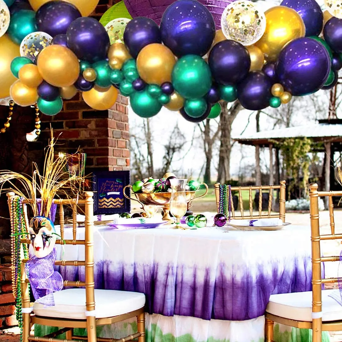 Cheereveal Mardi Gras Theme Party Decorations Purple Green Gold Balloon Set Fringe Curtains for Mardi Gras Birthday Supplies