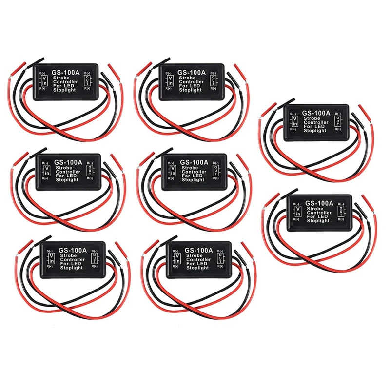 

8PCS GS-100A Brake Light Flasher Module DC 12-24V 2A 24W High Brake Controller Tail Lamp Safety Prompt Controller