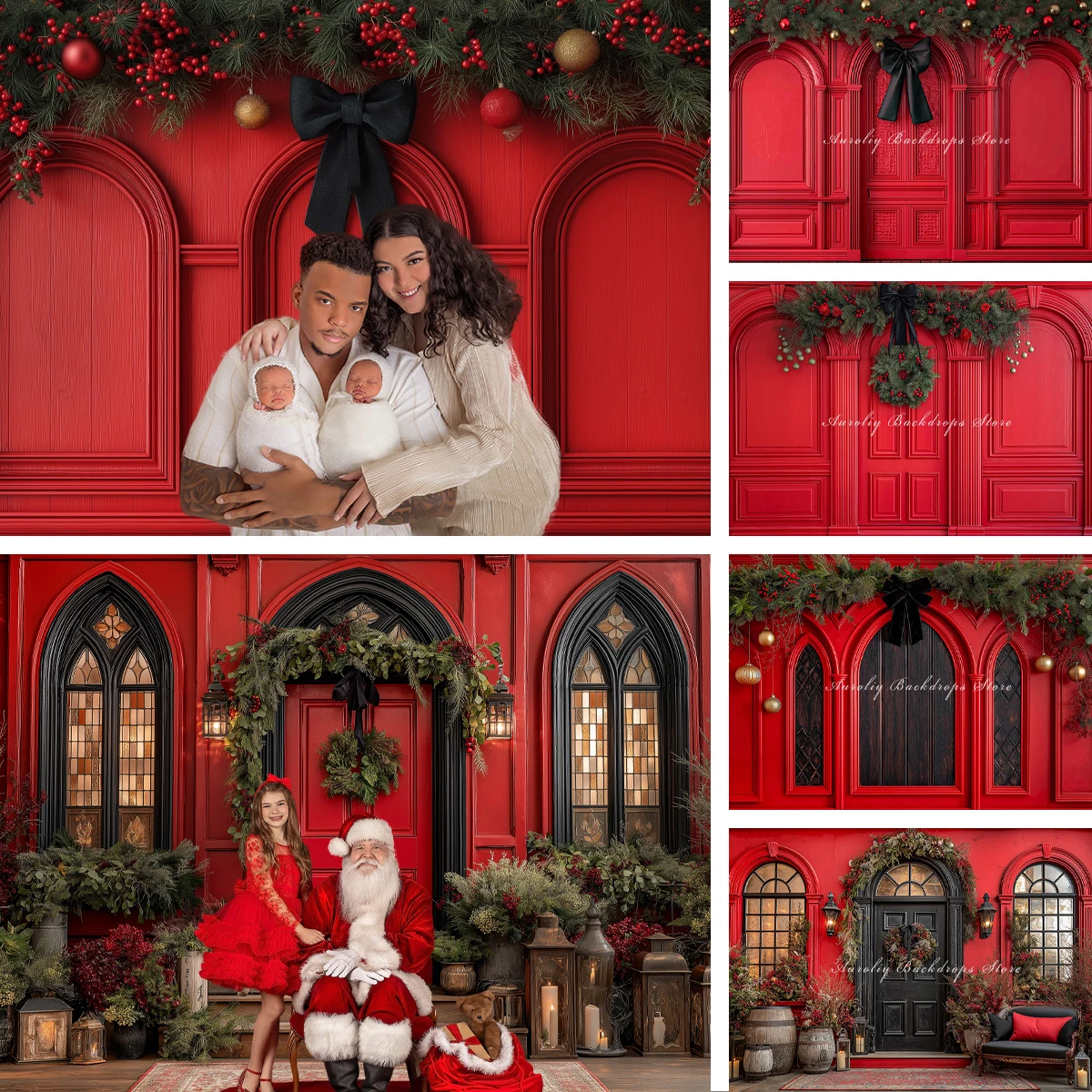 

Рождественские арочные красные настенные фоны для детей, реквизит для фотосессии для взрослых и детей, декоры, венок, рождественская елка, фон для фотостудии