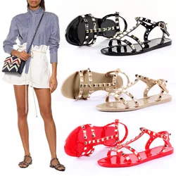 Summer Rivet Sandals Women's Flat with Non-slip Roman Shoe Buckle Casual Beach Shoes Jelly Shoes Women designer sandals woman