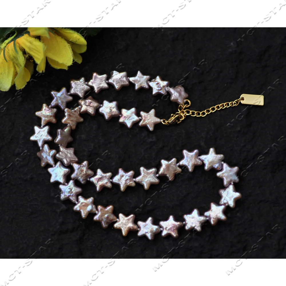 

Z14309 Милое ожерелье из натурального настоящего лавандового пятиконечной звезды 18 дюймов 12 мм с пресноводным жемчугом CZ
