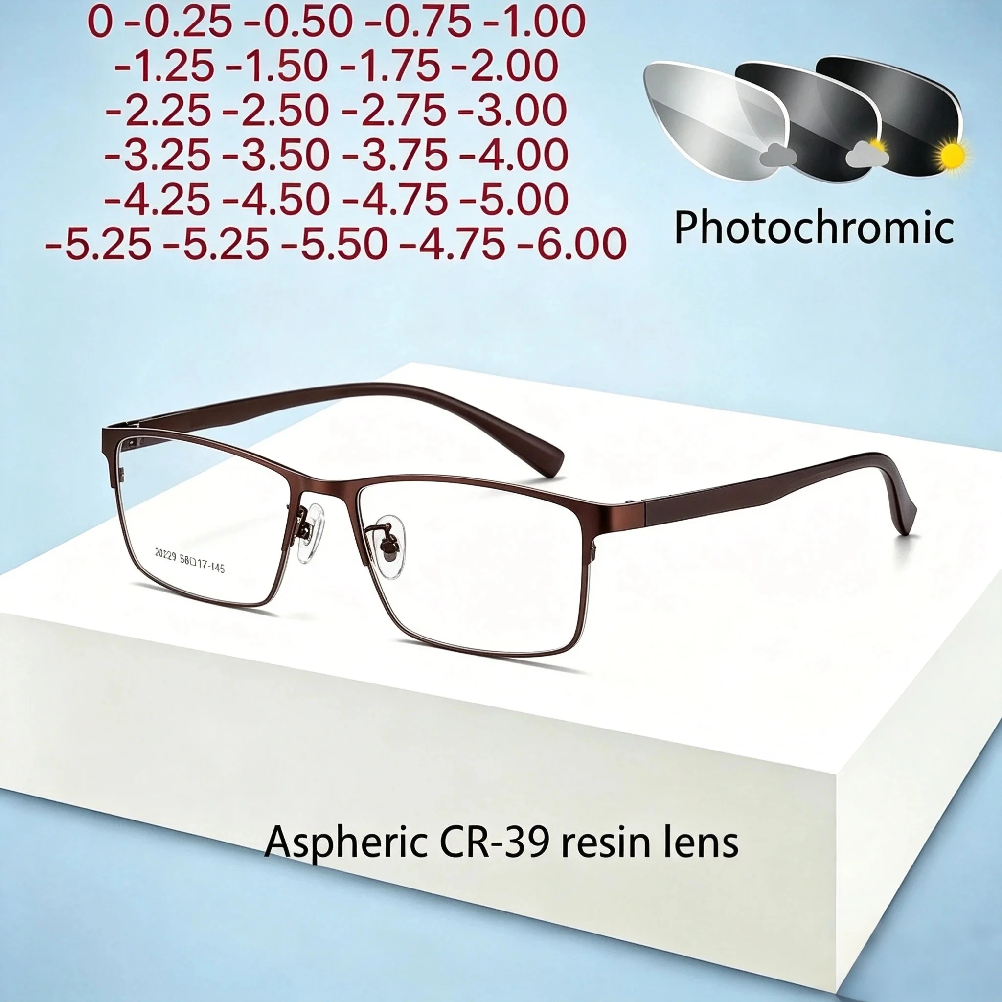 Image of Photochrome Myopie-Brillen für Geschäftsmänner, modische, übergroße Kurzsichtbrillen, fertige optische Minus-Brillen mit Dioptrien