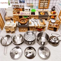 Dollhouse Miniature Kitchen Furniture Items Real Cooking Utensils/Modern Cooktop/cookware Set for Kitchen Decorative Accessories