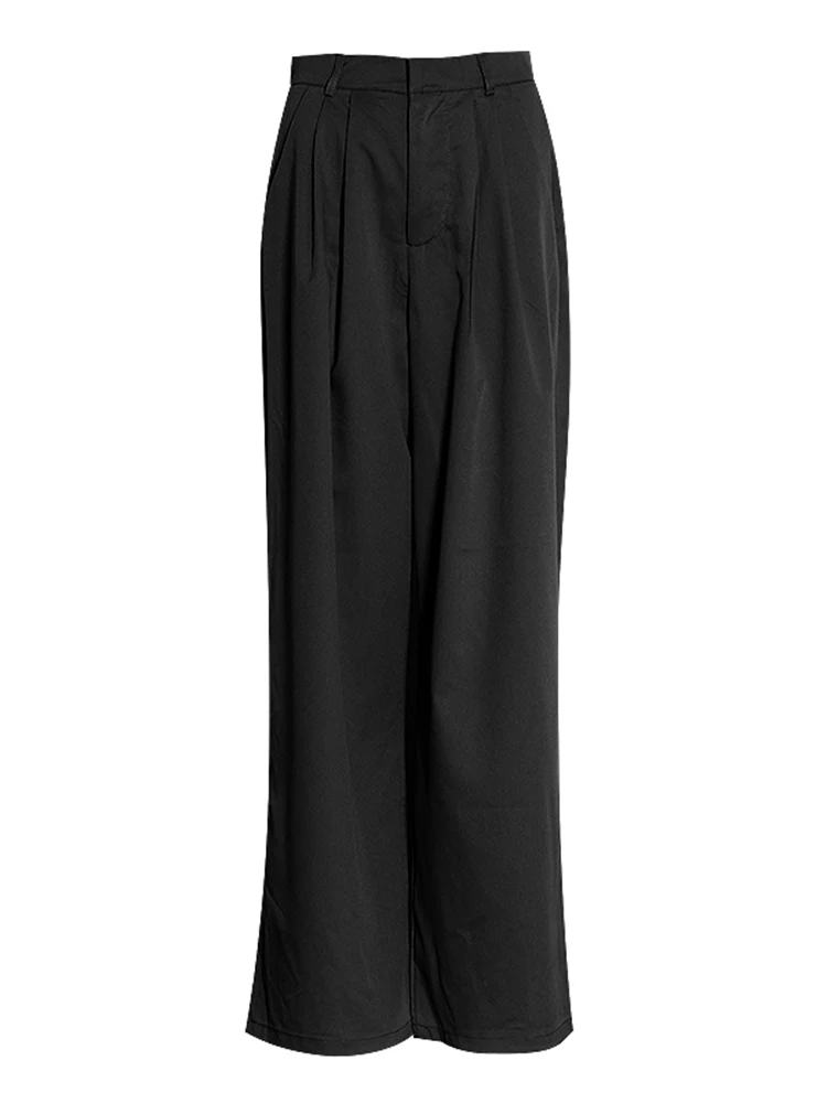 VGH-Pantalones minimalistas para mujer, Pantalón liso de cintura alta con cremallera, holgado, informal, de pierna ancha, estilo de moda