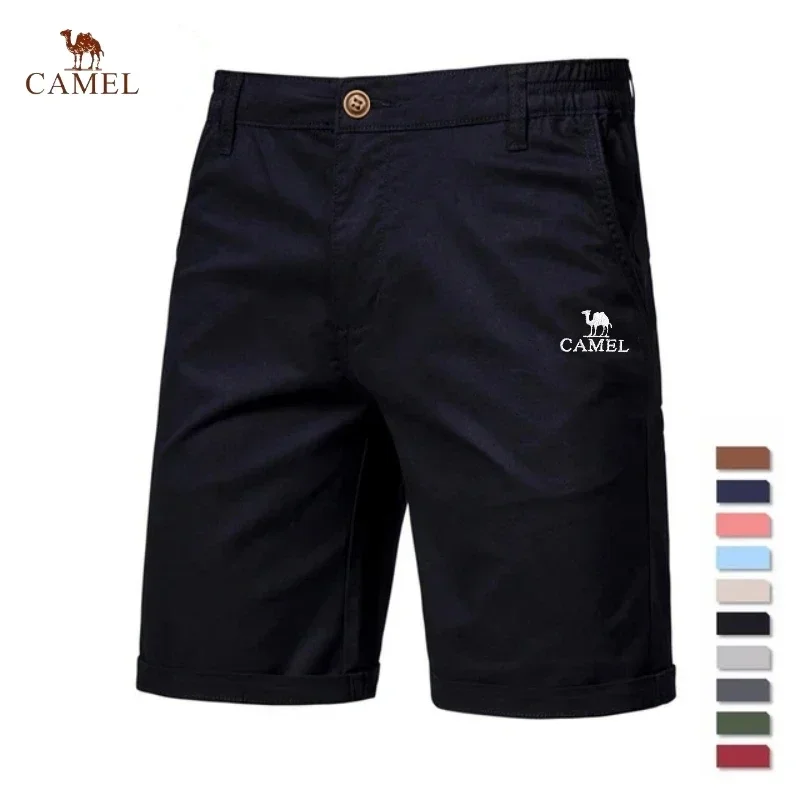 Embroidered CAMEL Summer 100% Cotton Solid Color Shorts for Men High Quality Casual Business Social Elastic Waist Beach Shorts