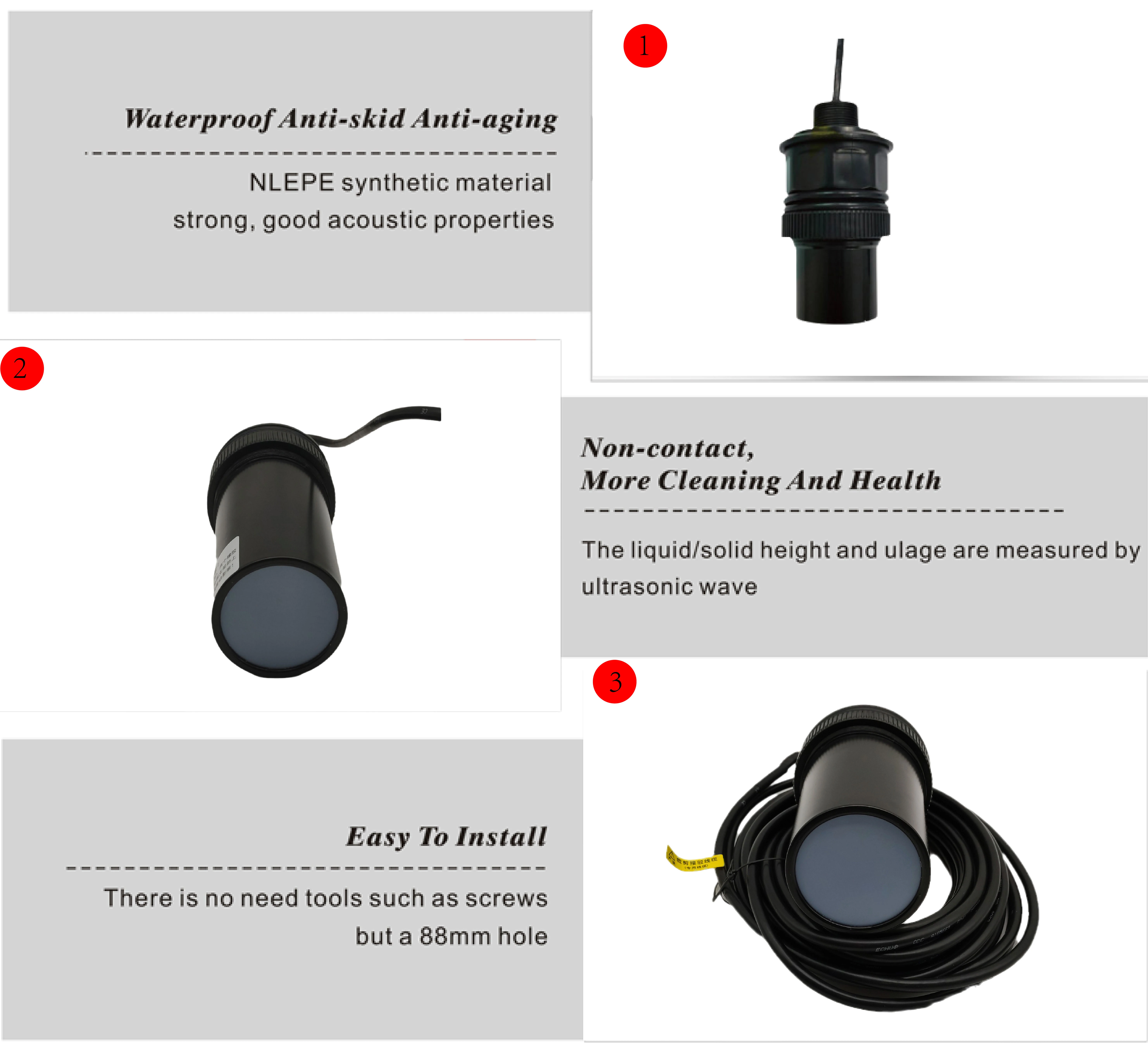 เครื่องส่งสัญญาณระดับของเหลวแบบแยกส่วนชนิดอัลตราโซนิก BOY-WR06-S คุณภาพสูง ทนทาน เซ็นเซอร์อัลตราโซนิกวัดระยะ