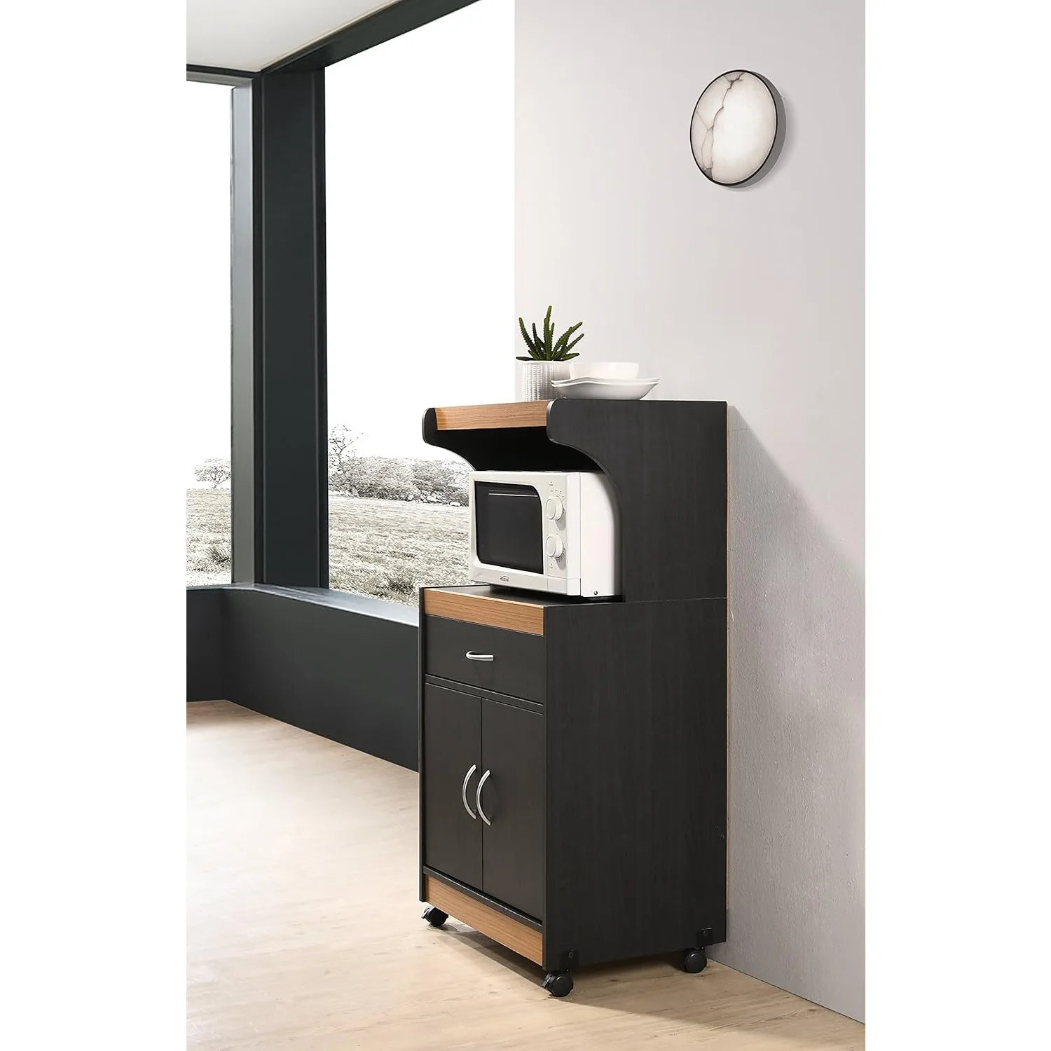 Microwave Kitchen Cart, Black-Beech