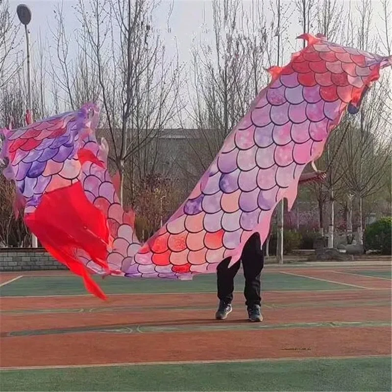 6/8/10m Chinese Dragon Ribbon Dance With Plastic Head For One Person Blue Purple Pink Fitness Dragon Sets Festival Performance