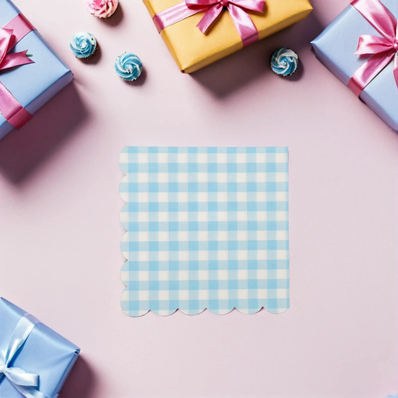 100Sheets Blue Gingham Napkins Decorative Lace Border Disposable Luncheon Napkins for Graduation Birthday Wedding Shower