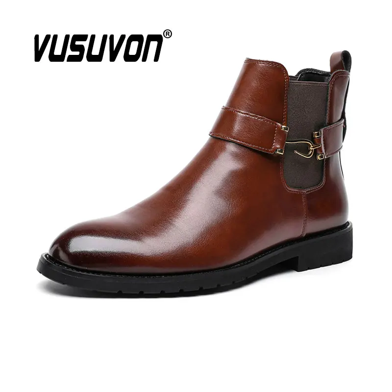 Men Chelsea Boots Dress Casual Loafers Fashion Black Shoes Motorcycle Winter Autumn For Party Business Boys Big Size 38-46